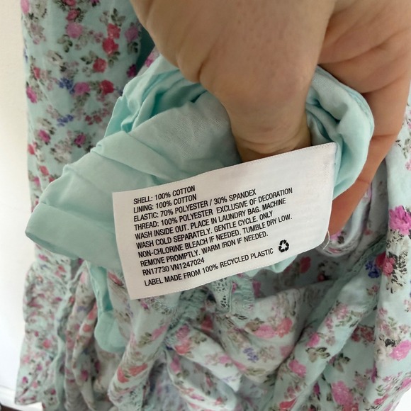 LoveShackFancy x Target Floral Smocked Puff Sleeve Midi Dress Mint XS Cottage - Picture 8 of 8